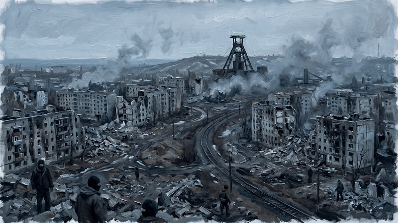 The ruins of Bakhmut, its railway and the salt mine headframe